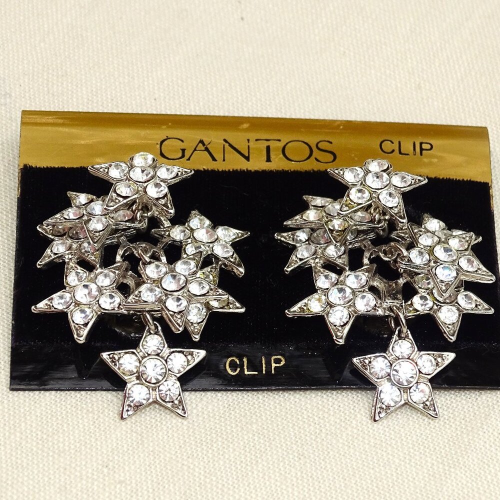 Vintage GANTOS Large Cluster Sparkle Star Clip Earrings